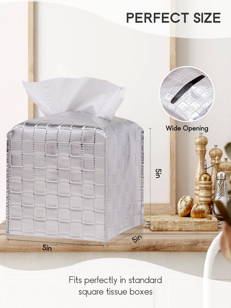 TOGETRUE Tissue Box Cover  Tissue Box Holder  Tissue Holders Decorative Organizer for Christmas Home Decor  Tabletop and Car  5""X5""X5"" (Silver) - Image 3